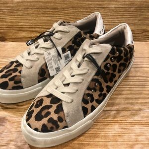 Zara Leopard Print and Beige Suede Women's Sneakers